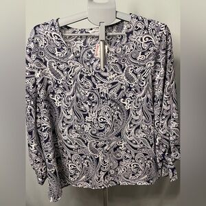 NWT Counterparts Navy and White Paisley Blouse‎ size XL